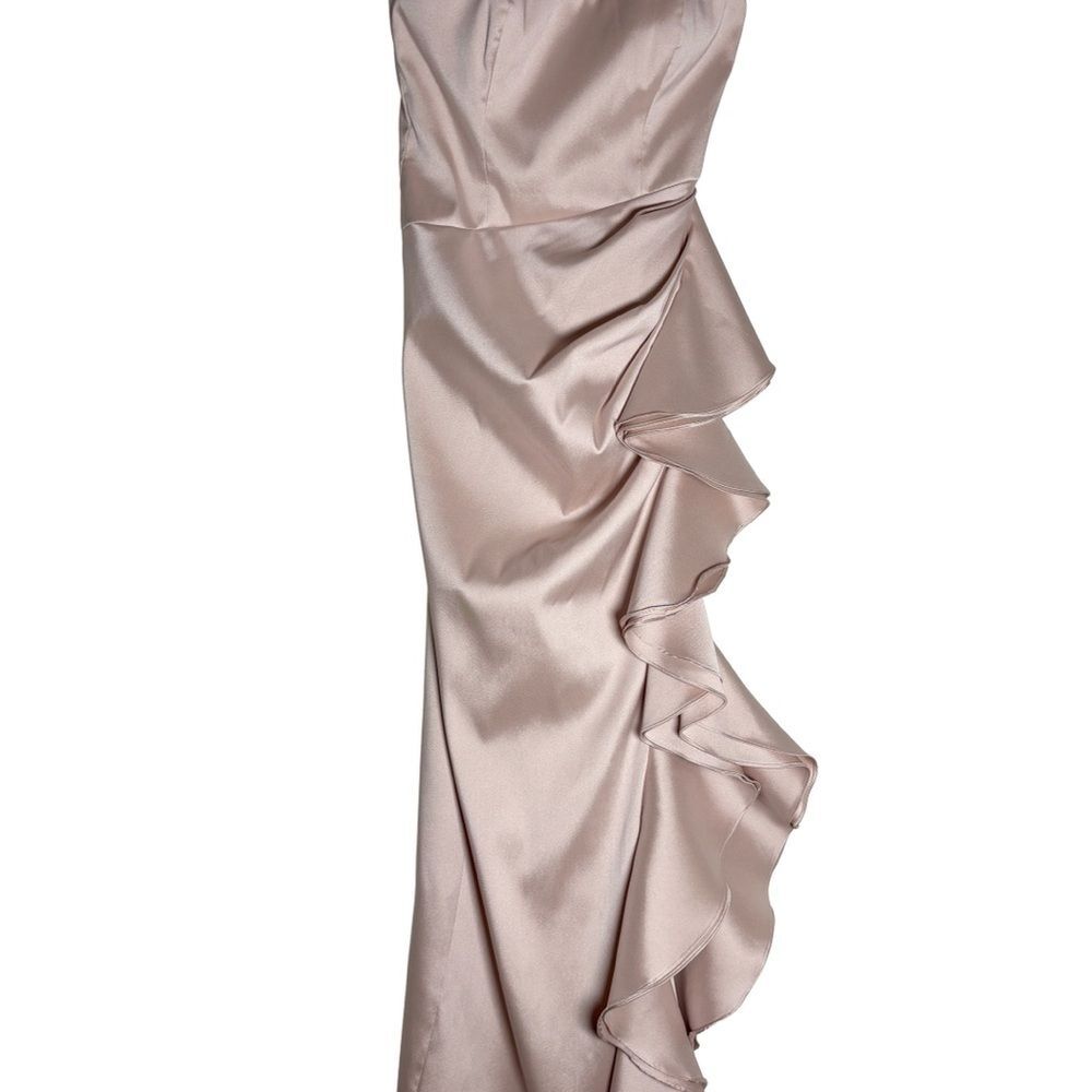 Vintage Badgley Mischka Blush Satin Strapless Gown with Cascade Ruffle